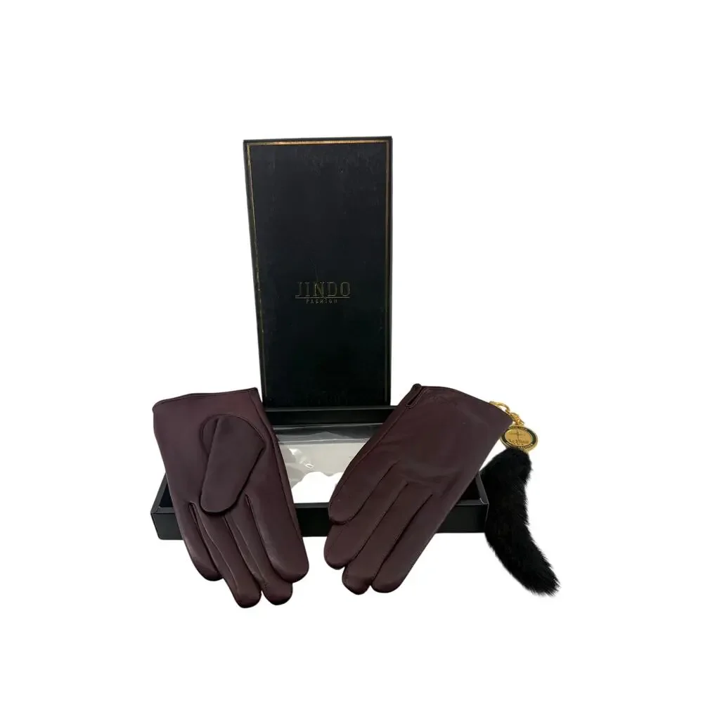 Jindo Fashion Burgundy Leather Gloves Size 44 Made in Korea